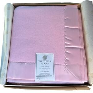 Vintage North Star Baby Blanket Pink Satin Trim 42x60 New Original Box Old Stock